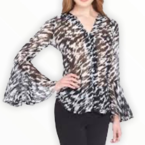 Tahari Tops - Tahari ASL Sheer top Bell Sleeves Animal Print M